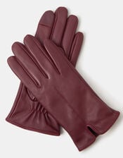 Fleece Lined Touchscreen Leather Gloves, Red (BURGUNDY), large