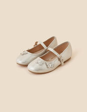 Girls Butterfly Ballerina Flats, Gold (GOLD), large
