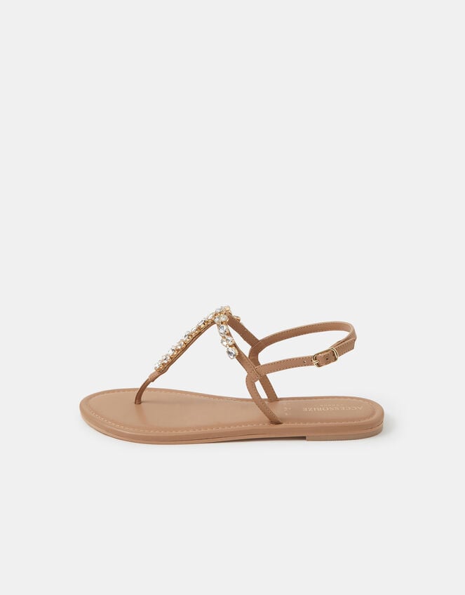 Cluster Jewel Strap Sandals, Tan (TAN), large