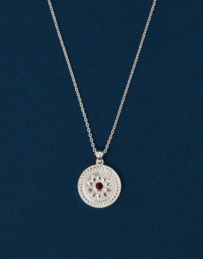 Sterling Silver-Plated Stone Coin Pendant Necklace, , large