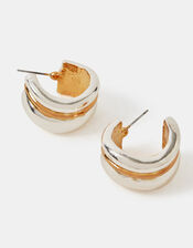 Two Tone Chunky Hoop Earrings, , large