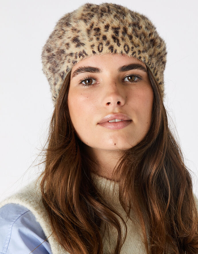 Fluffy Leopard Beret Hats Accessorize UK