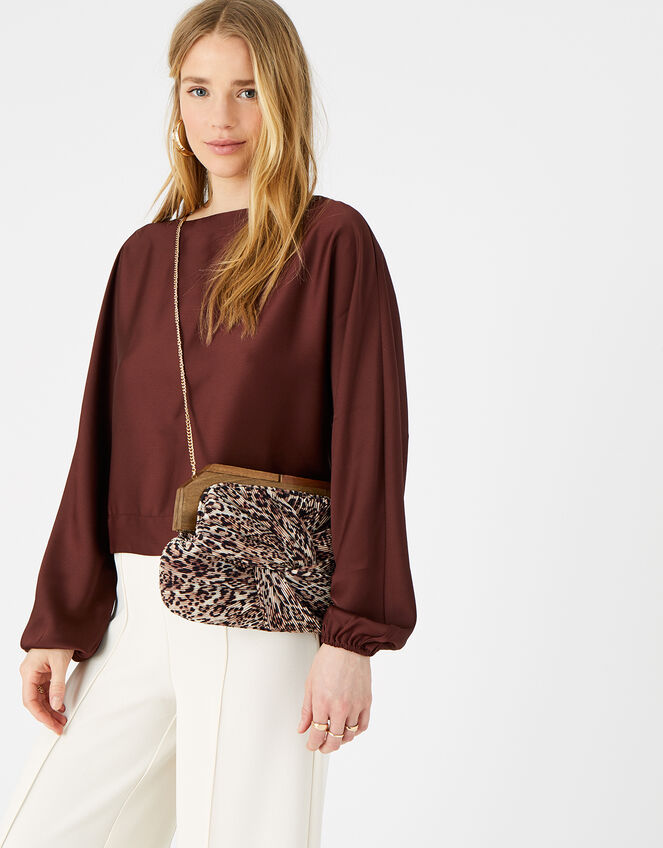 Leopard Pleated Clutch Bag , , large