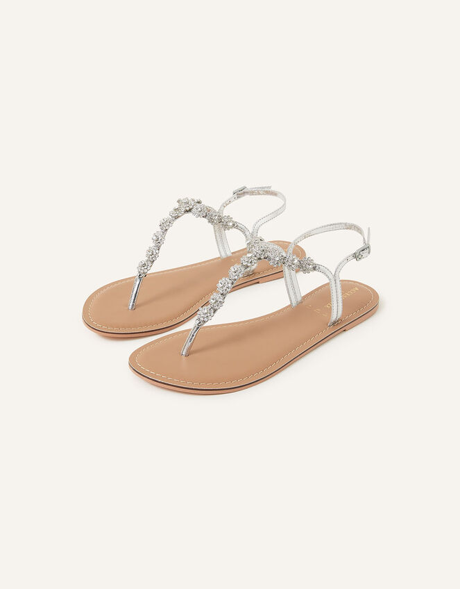 Floral Embellished Sandals , Silver (SILVER), large