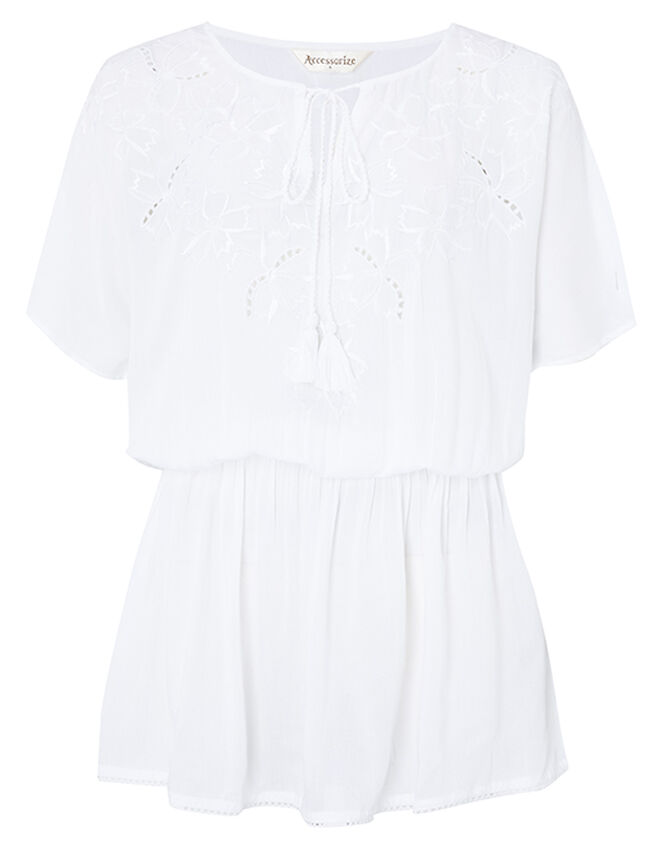 Kerina Cutwork Embroidered Kaftan, White (WHITE), large