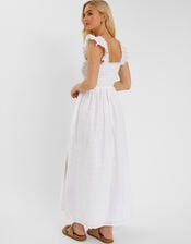 Sleeveless Smocked Broderie Sundress, White (WHITE), large