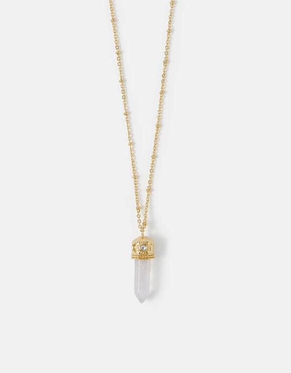 14ct Gold-Plated Long Rose Quartz Pendant Necklace, , large