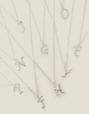 Sterling Silver-Plated Flower Initial Pendant Necklace, Silver (ST SILVER), large