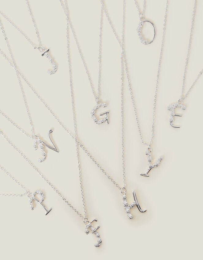 Sterling Silver-Plated Flower Initial Pendant Necklace, Silver (ST SILVER), large