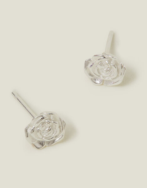Sterling Silver Rose Stud Earrings, , large