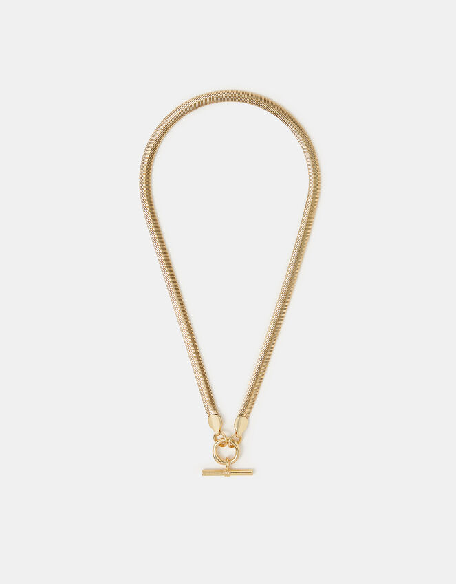 14ct Gold-Plated Snake Chain T-Bar Necklace, , large