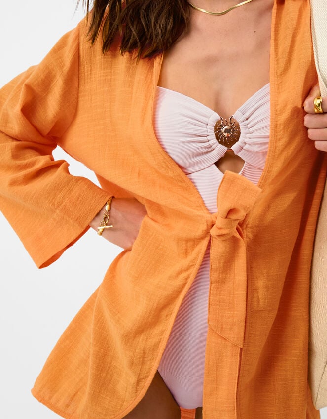 Tie Beach Cover Up Shirt, Orange (ORANGE), large