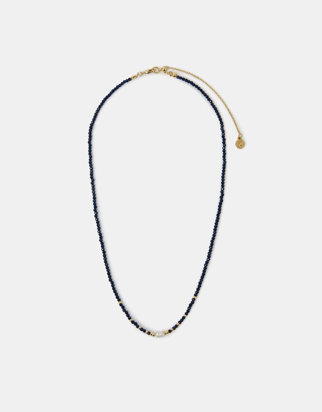 14ct Gold-Plated Pearl Beaded Necklace, Blue (BLUE), large