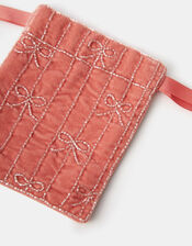 Embellished Bow Velvet Drawstring Bag, Pink (PINK), large