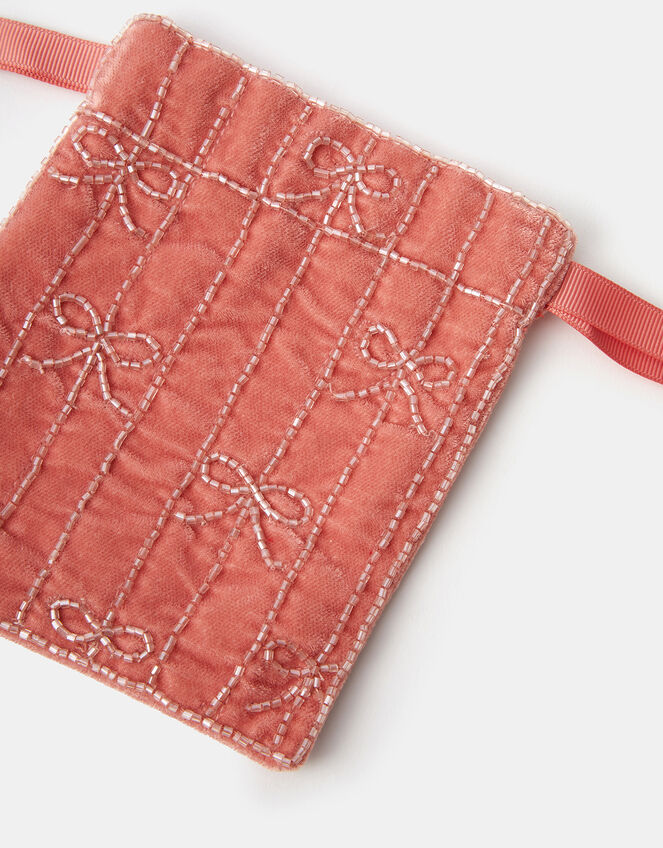 Embellished Bow Velvet Drawstring Bag, Pink (PINK), large