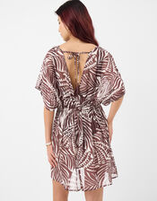 Palm Print Mini Kaftan, Brown (BROWN), large