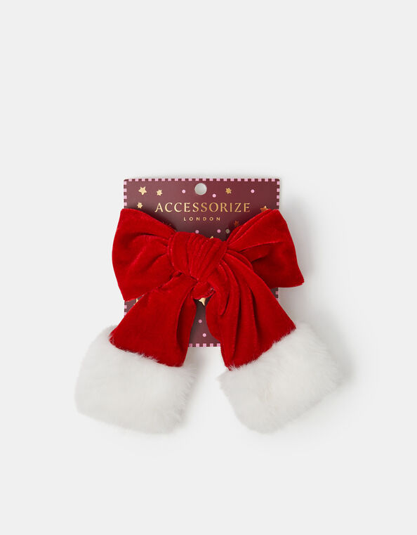 Christmas Santa Bow Barrette Hair Clip, , large