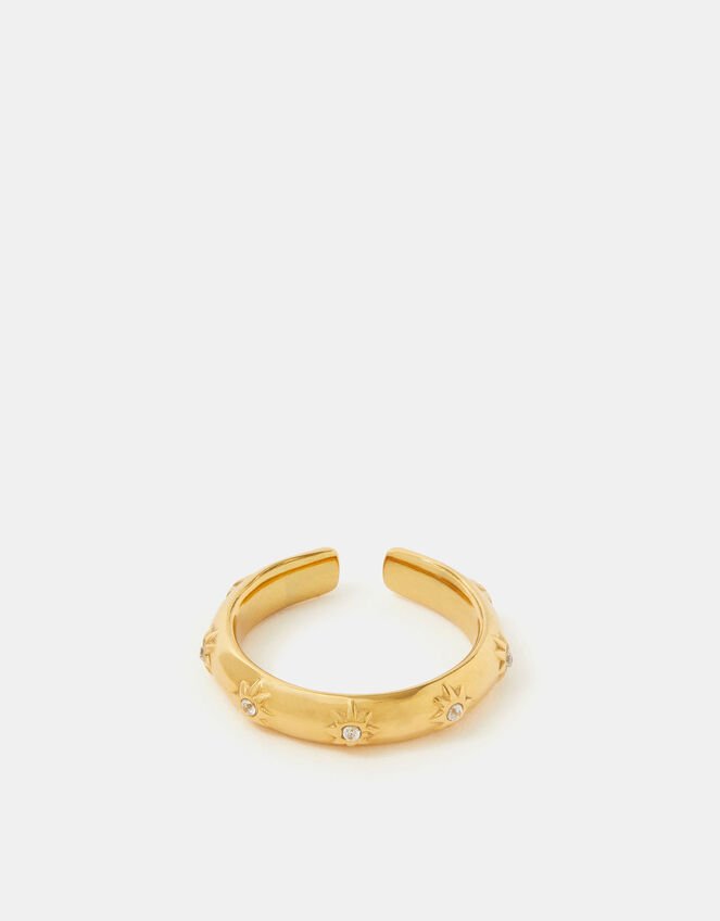 Stainless Steel Star Diamanté Adjustable Ring, Gold (GOLD), large