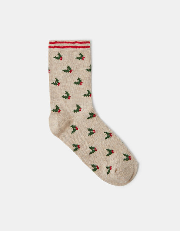 Holly Print Socks, , large