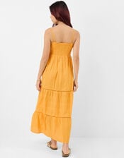 Shimmer Smocked Midi Dress, Gold (GOLD), large