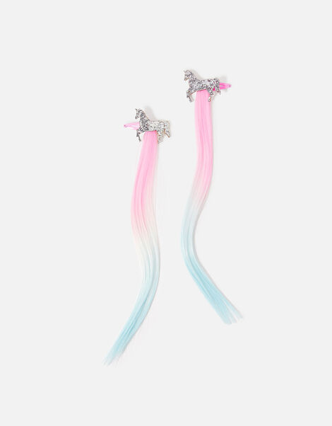 Kids Unicorn Fake Hair Extensions Set of Two, , large