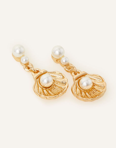 Pearl and Shell Short Drop Earrings, , large