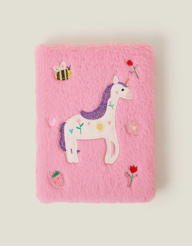 Girls Faux Fur Unicorn A5 Notebook, , large