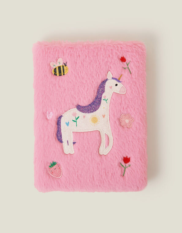 Girls Faux Fur Unicorn A5 Notebook, , large