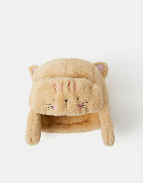 Girls Fluffy Cat Trapper Hat, Camel (BEIGE), large