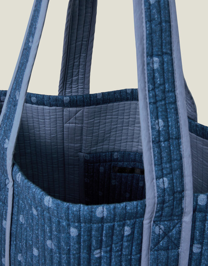Polka Dot Denim Shopper Bag, , large