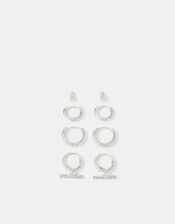 4-Pack Sterling Silver-Plated T-Bar Hoop Earrings, , large