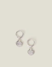 Sterling Silver-Plated Shell Hoops, , large