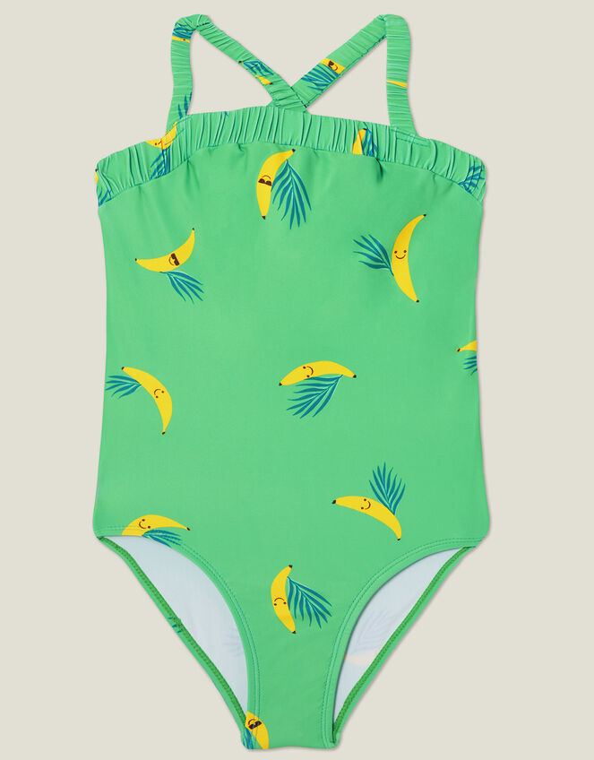 Girls Banana Print Swimsuit, Green (GREEN), large