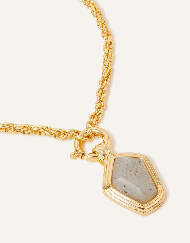 14ct Gold-Plated Labradorite Pendant Rope Chain Necklace, , large