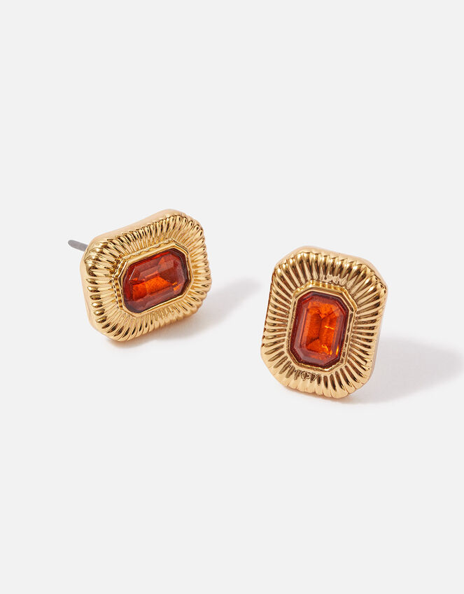 Amber Rectangle Crystal Studs, , large