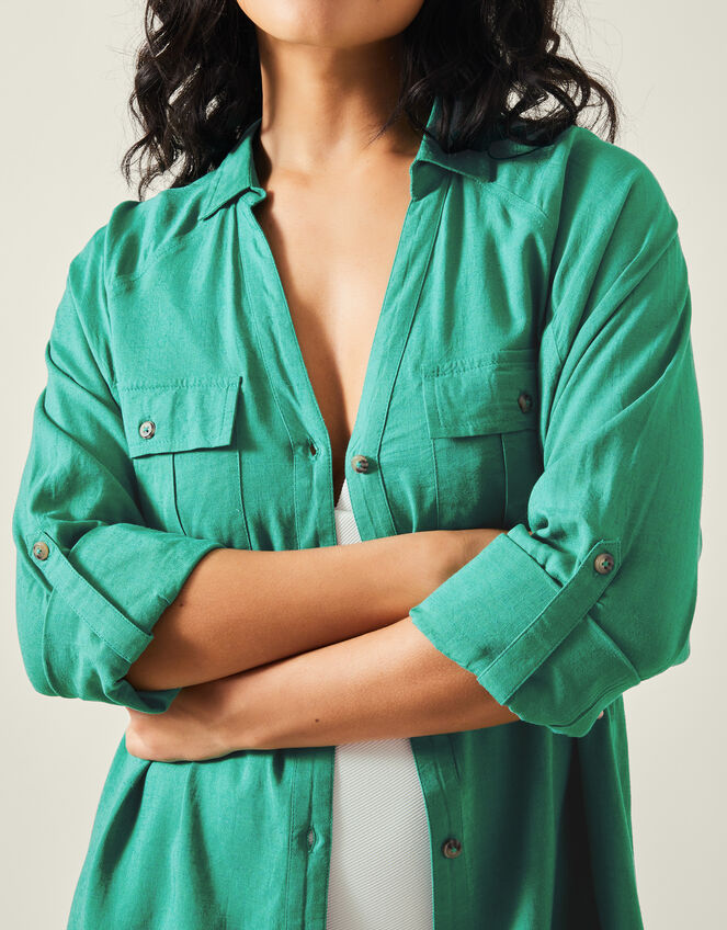 Long Sleeve Beach Cover Up Shirt, Green (GREEN), large