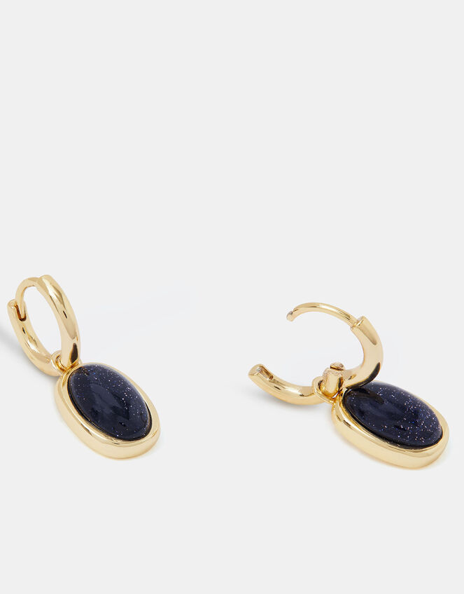 14ct Gold-Plated Stone Drop Huggie Hoop Earrings, , large