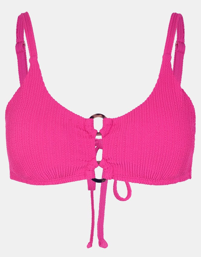 Textured Double Ring Bralette Bikini Top, Pink (PINK), large