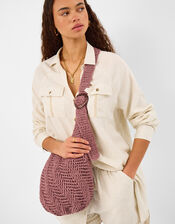 Slouchy Raffia Crossbody Bag, , large