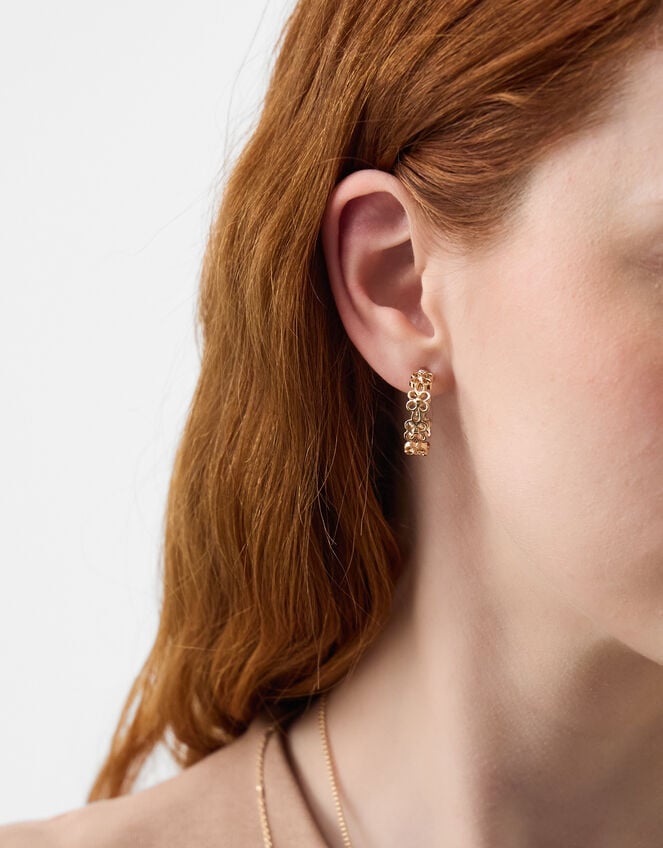 Flower Cut Out Hoop Earrings, Gold (GOLD), large