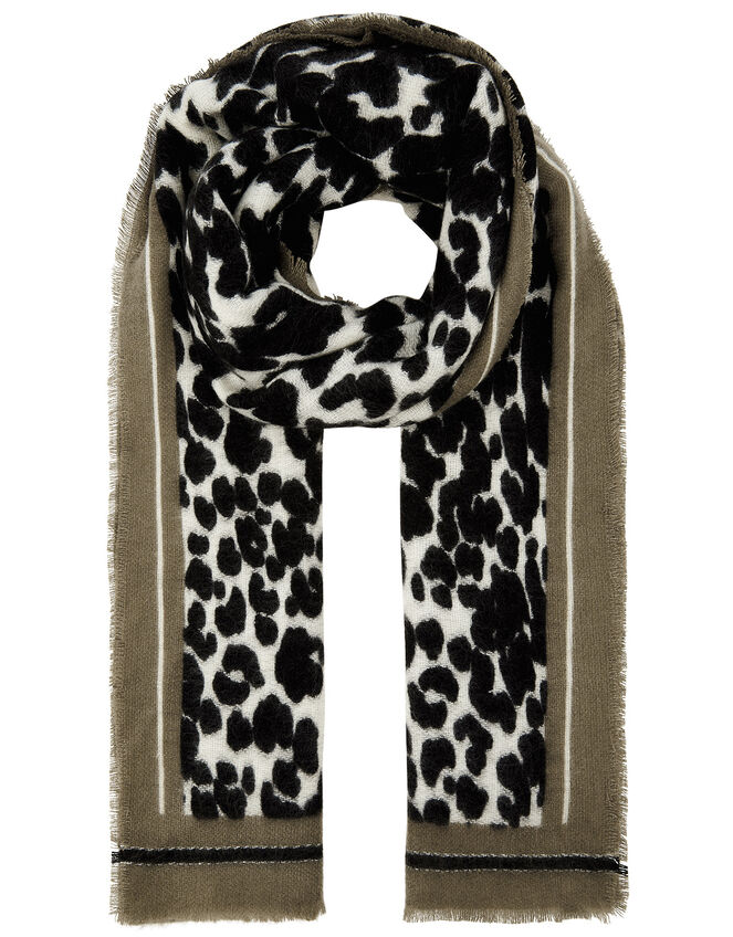 Monochrome Leopard Blanket Scarf, , large
