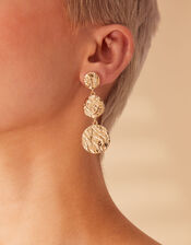 Textured Circle Long Drop Earrings, , large