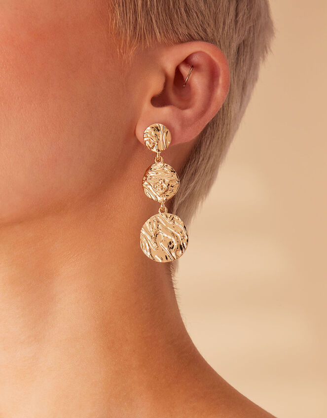 Textured Circle Long Drop Earrings, , large