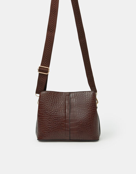 Faux Croc Crossbody Bag, , large