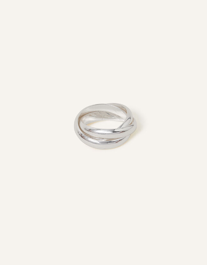 Sterling Silver Plated Twisted Ring, Silver (ST SILVER), large