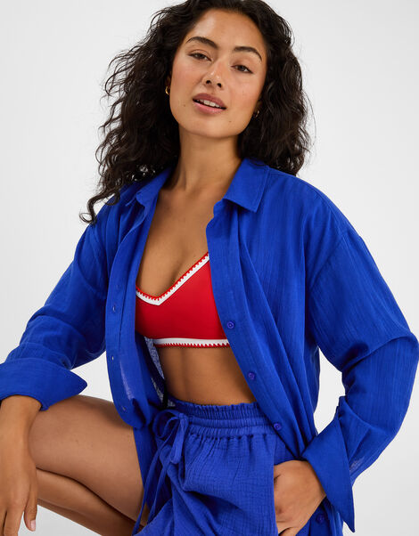 Long Sleeve Beach Cover Up Shirt, Blue (COBALT), large