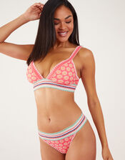 Shell Print Elastic Trim Bikini Top, Orange (CORAL), large