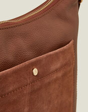 Leather Messenger Cross-Body Bag, Tan (TAN), large