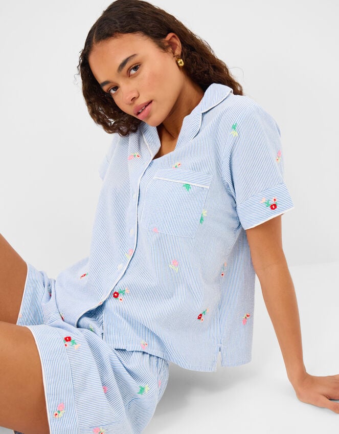 Floral Stripe Short Pyjamas Set, Blue (BLUE), large