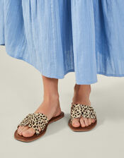 Cut-Out Leopard Print Slide Sandals, Leopard (LEOPARD), large
